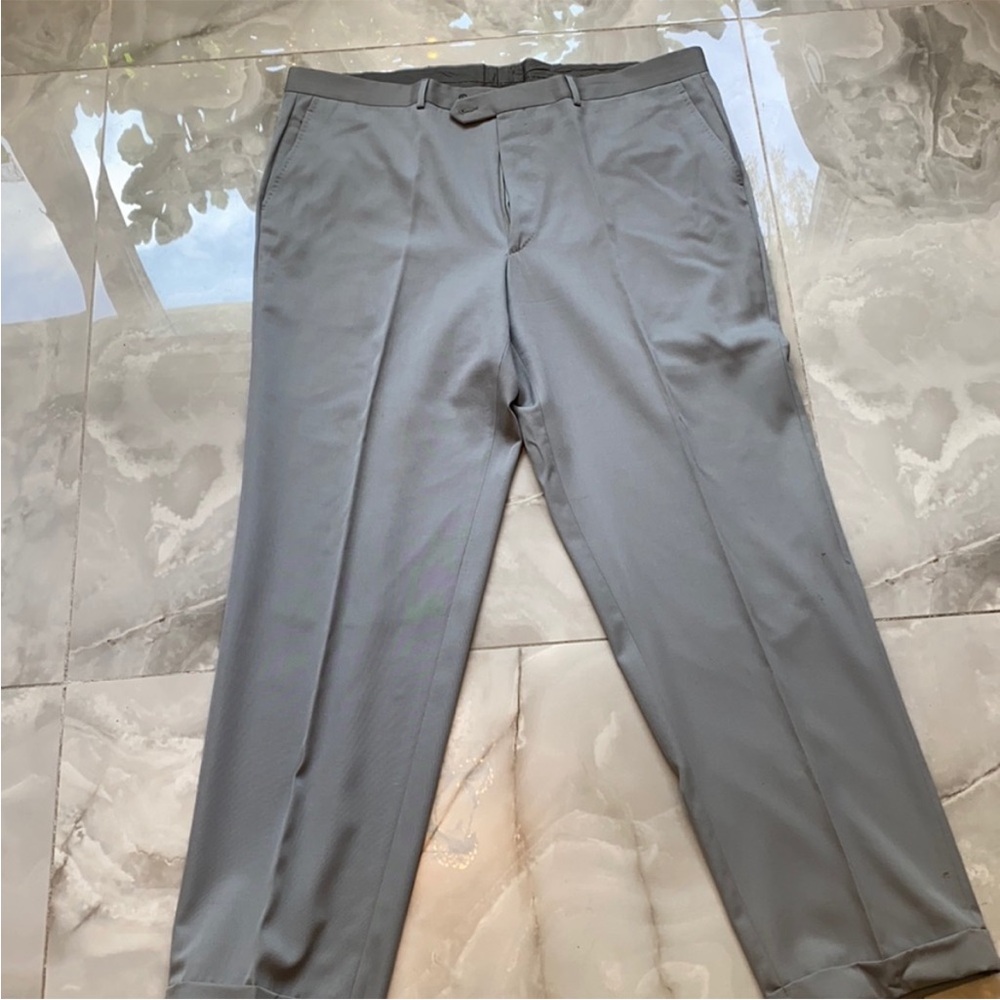Silvio Breschiani Gray Dress Pants with Flat Front and Straight Leg